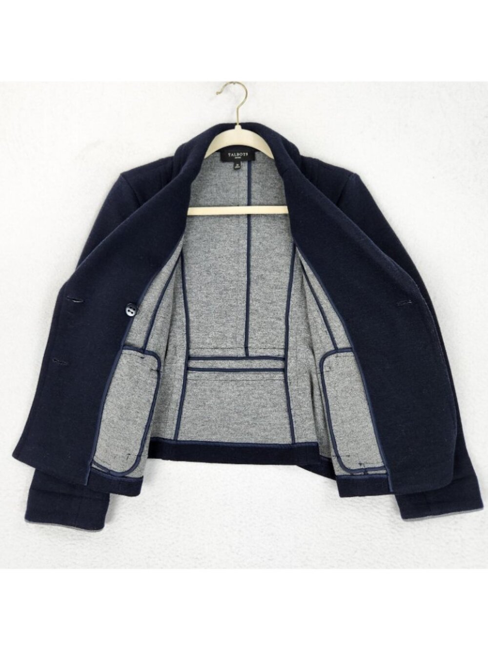 Talbots Jacket Womens 2 Petite Navy Blue Double Breasted Blazer Wool Blend - Picture 7 of 11